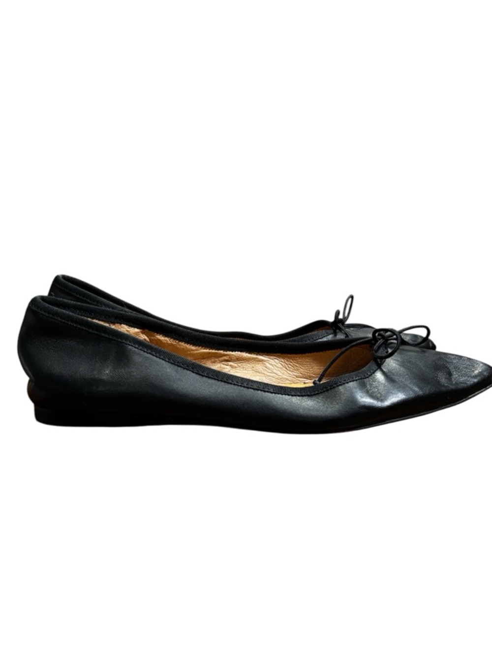 Corso Como Black leather pointed toe ballet flats with string bow. Women’s 8